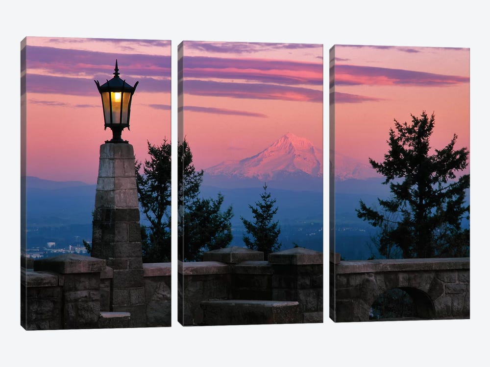 USA, Oregon, Portland. Mt. Hood with moonrise at sunset I by Jaynes Gallery 3-piece Canvas Print