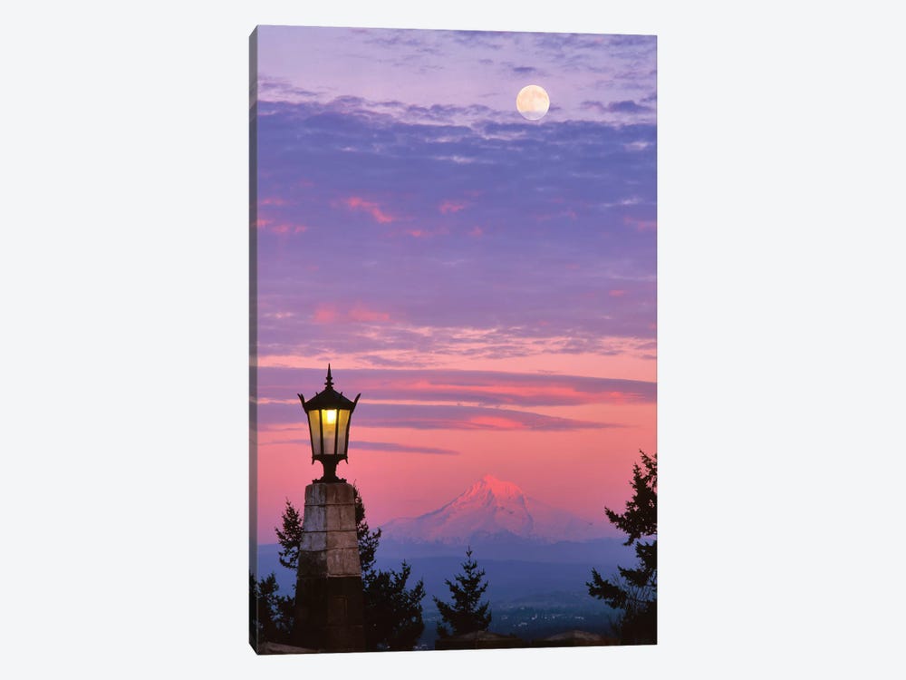 USA, Oregon, Portland. Mt. Hood with moonrise at sunset II by Jaynes Gallery 1-piece Canvas Art