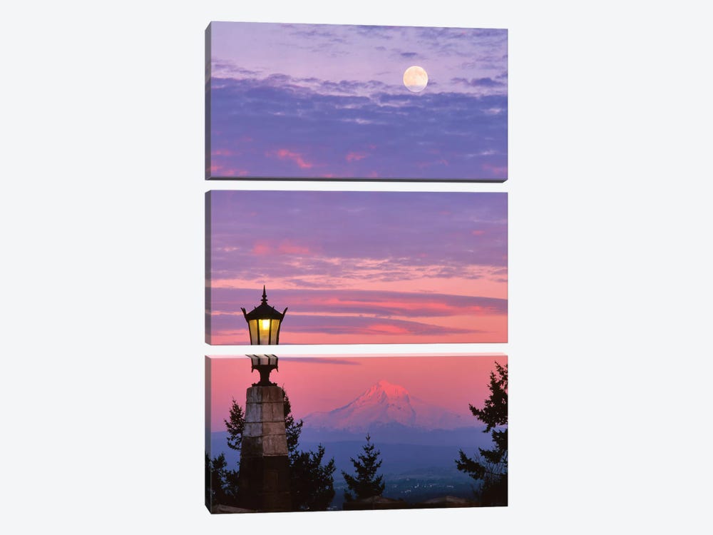 USA, Oregon, Portland. Mt. Hood with moonrise at sunset II by Jaynes Gallery 3-piece Canvas Wall Art