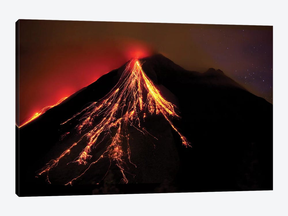 Caribbean, Costa Rica. Mt. Arenal erupting with molten lava  by Jaynes Gallery 1-piece Canvas Wall Art