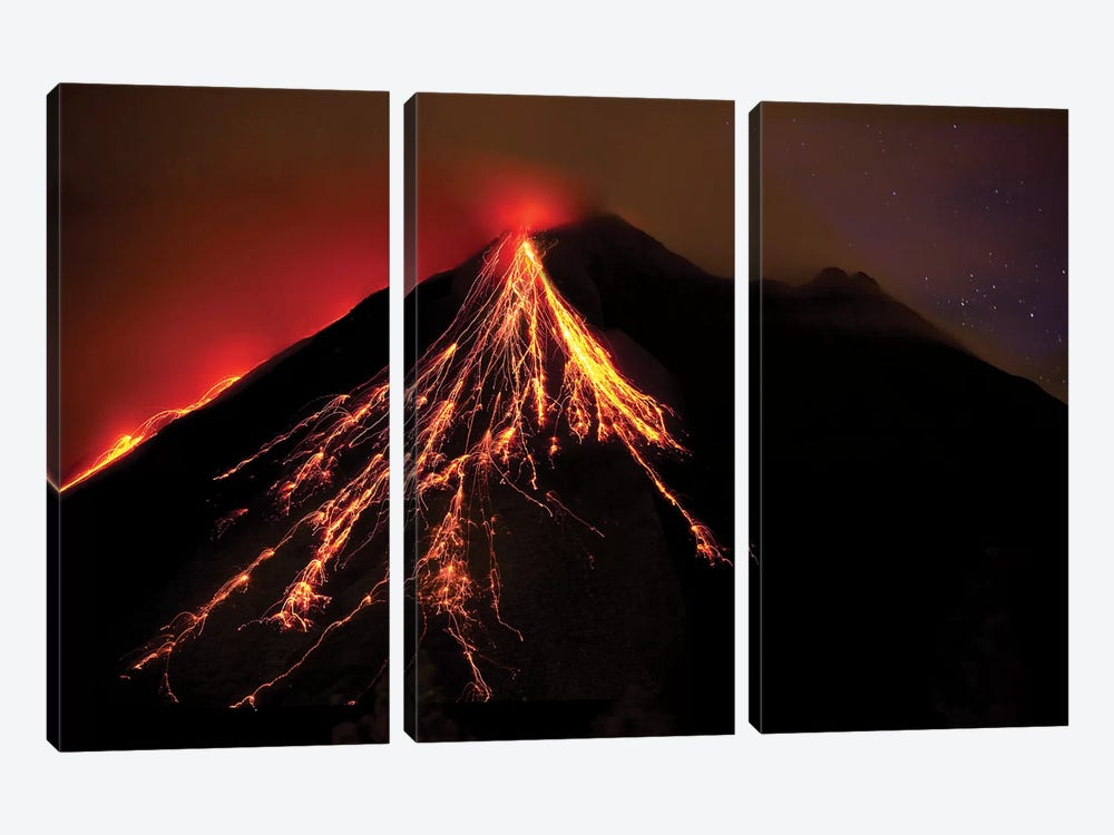 Caribbean, Costa Rica. Mt. Arenal erupting with molten lava  by Jaynes Gallery 3-piece Canvas Wall Art