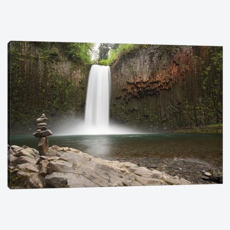 USA, Oregon. Abiqua Falls and stacked pile of rocks. Canvas Print #JYG150} by Jaynes Gallery Art Print