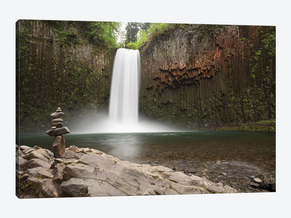 USA, Oregon. Abiqua Falls and stacked pile of rocks. by Jaynes Gallery 1-piece Canvas Artwork