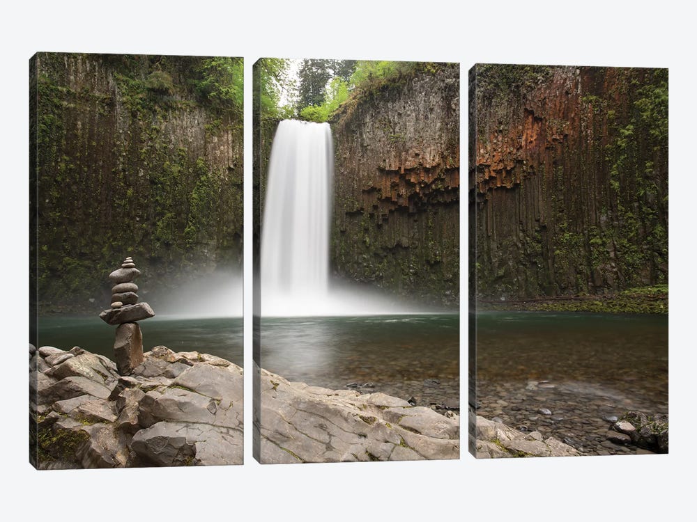 USA, Oregon. Abiqua Falls and stacked pile of rocks. by Jaynes Gallery 3-piece Canvas Wall Art