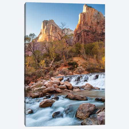 USA, Utah, Zion National Park. The Patriarchs formation and Virgin River. Canvas Print #JYG162} by Jaynes Gallery Canvas Artwork