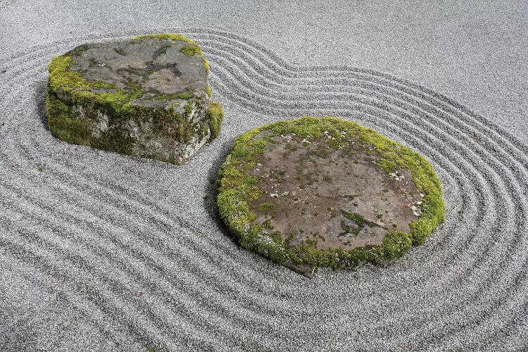 USA, Washington State, Bainbridge Island. Raked sand around rock I