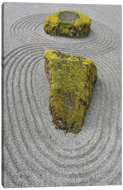 USA, Washington State, Bainbridge Island. Raked sand around rock II Canvas Art Print - Calm Art