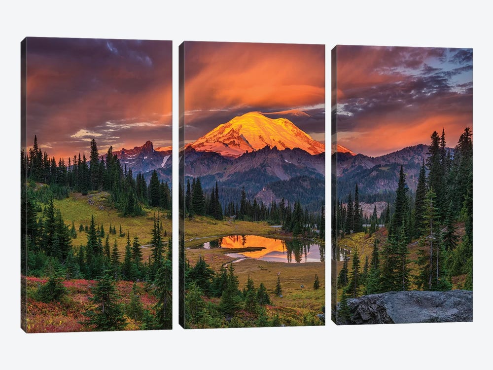 USA, Washington State, Mt. Rainier National Park at sunrise. by Jaynes Gallery 3-piece Canvas Art