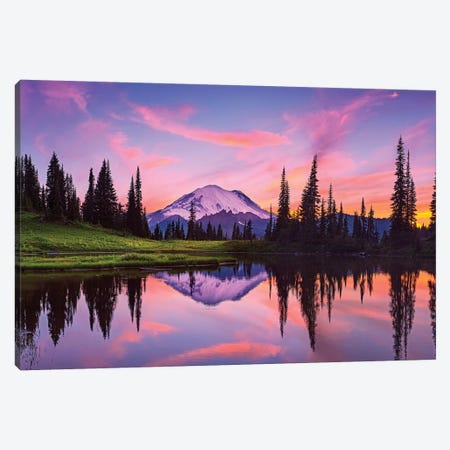 USA, Washington State, Mt. Rainier National Park. Tipsoo Lake panoramic at sunset. Canvas Print #JYG171} by Jaynes Gallery Canvas Art Print