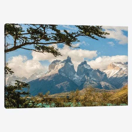 Chile, Patagonia. Lake Pehoe and The Horns mountains. Canvas Print #JYG17} by Jaynes Gallery Canvas Wall Art