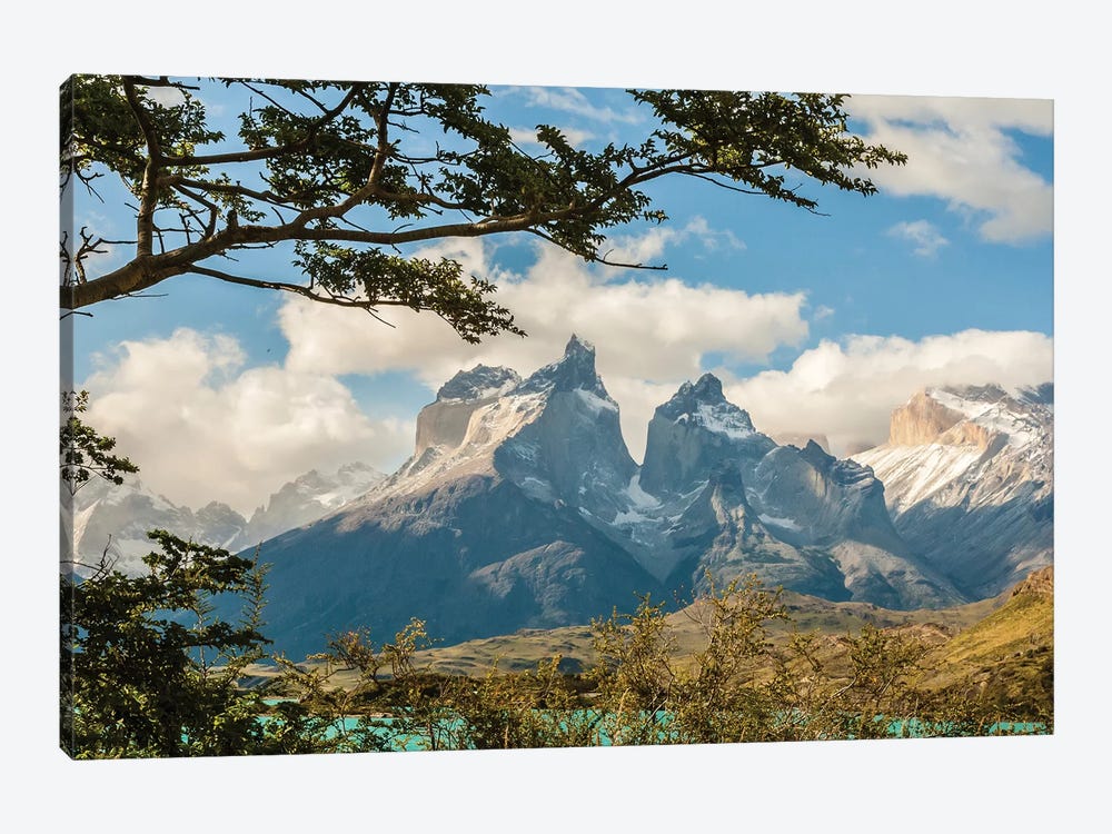 Chile, Patagonia. Lake Pehoe and The Horns mountains. by Jaynes Gallery 1-piece Canvas Art Print