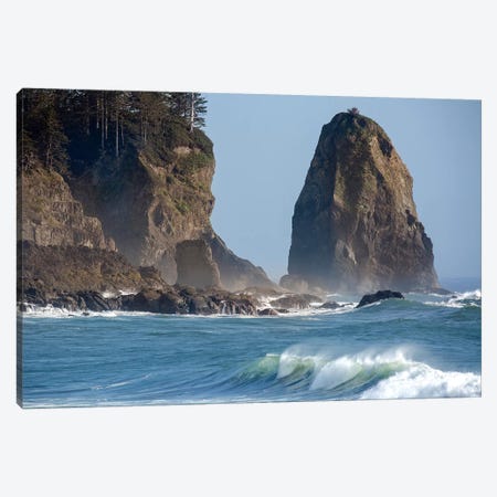 USA, Washington State. Waves crash on the shore of First Beach. Canvas Print #JYG198} by Jaynes Gallery Canvas Art Print