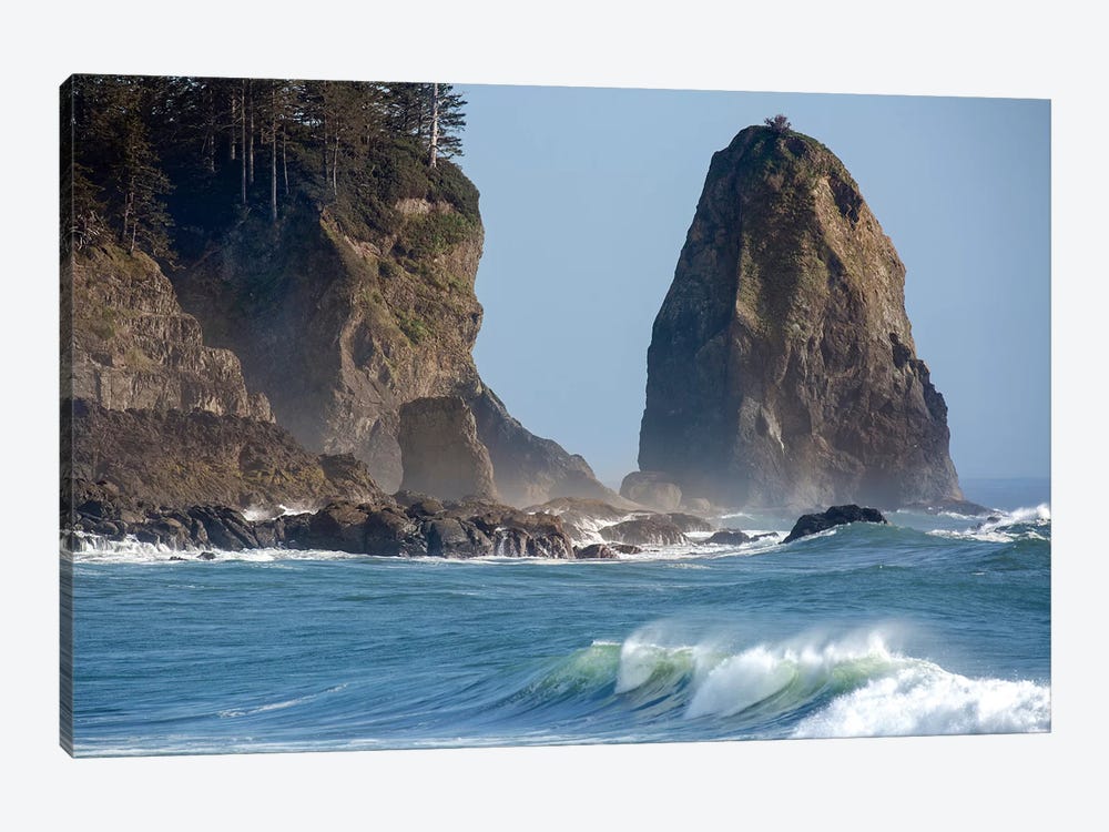 USA, Washington State. Waves crash on the shore of First Beach. by Jaynes Gallery 1-piece Canvas Artwork