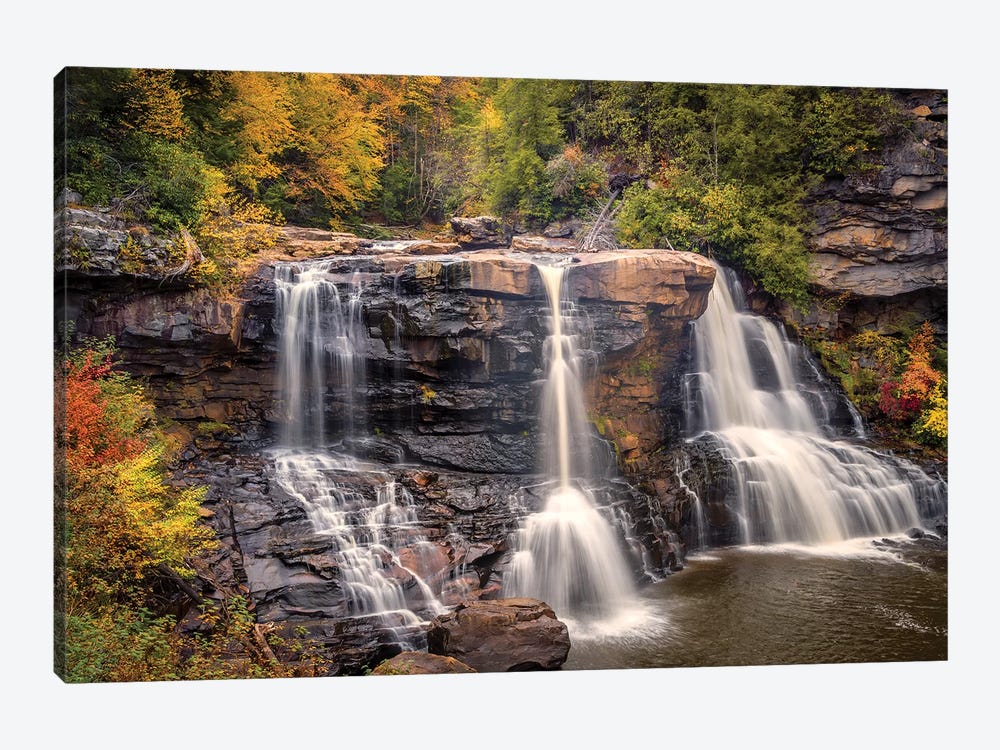 USA, West Virginia, Blackwater Falls State Park. Waterfall and forest scenic. by Jaynes Gallery 1-piece Canvas Wall Art
