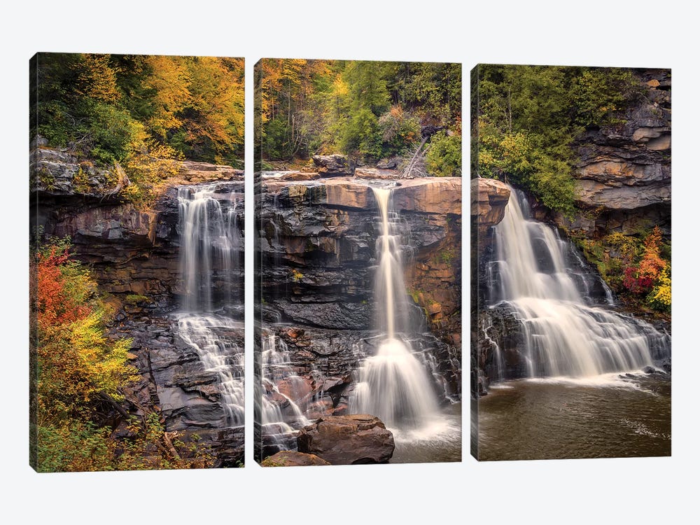 USA, West Virginia, Blackwater Falls State Park. Waterfall and forest scenic. 3-piece Canvas Artwork