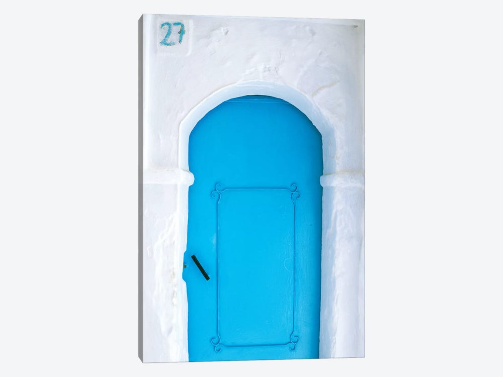 Africa, Morocco, Chefchaouen. Blue door in white building.  by Jaynes Gallery 1-piece Canvas Artwork