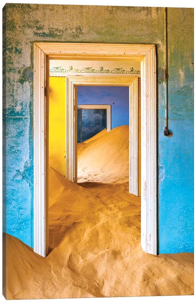 Africa, Namibia, Kolmanskop. Doorways and drifting sand in an abandoned diamond mining town. Canvas Art Print - Door Art