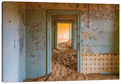 Africa, Namibia, Kolmanskop. Doorways and drifting sand in an abandoned diamond mining town. Canvas Art Print - Namibia