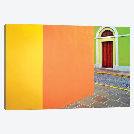 Caribbean, Puerto Rico, San Juan. Door and colorful building walls.  Canvas Print #JYG227} by Jaynes Gallery Canvas Wall Art