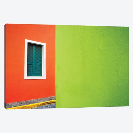 Caribbean, Puerto Rico, San Juan. Window and colorful building walls.  Canvas Print #JYG228} by Jaynes Gallery Canvas Art Print