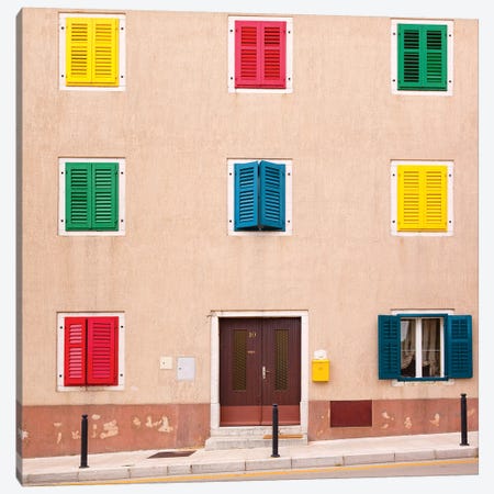 Croatia, Vrsar. Building with colorful shutters.  Canvas Print #JYG229} by Jaynes Gallery Art Print