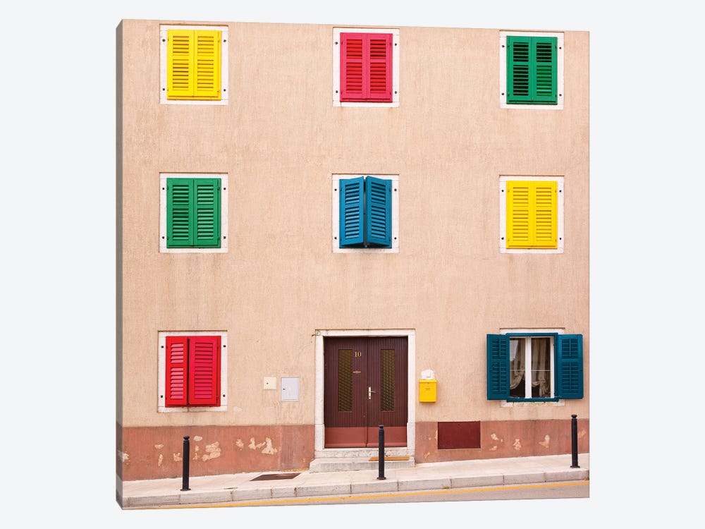 Croatia, Vrsar. Building with colorful shutters.  by Jaynes Gallery 1-piece Canvas Artwork