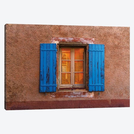 France, Provence, Roussillon. Blue window shutters. and wall.  Canvas Print #JYG232} by Jaynes Gallery Canvas Art