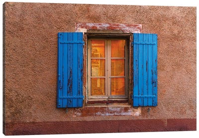 France, Provence, Roussillon. Blue window shutters. and wall.  Canvas Art Print - Provence