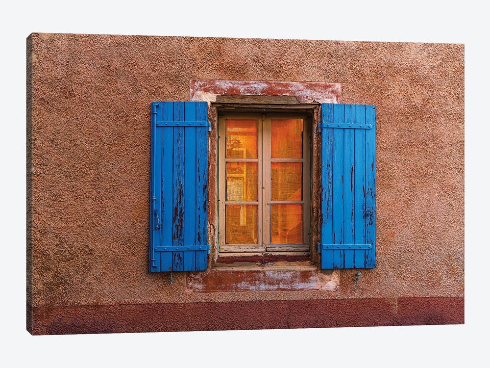 France, Provence, Roussillon. Blue window shutters. and wall.  by Jaynes Gallery 1-piece Canvas Wall Art