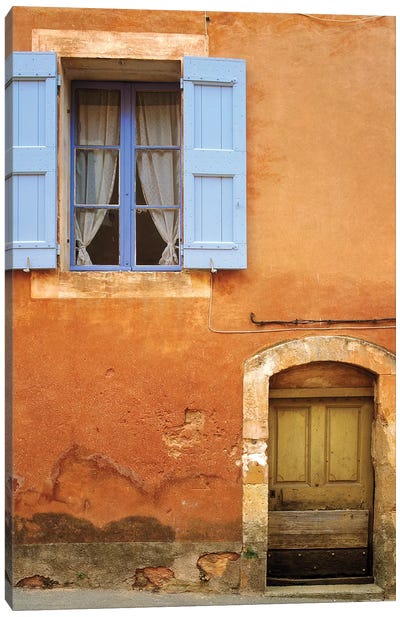France, Provence, Roussillon. Weathered window and door of house.  Canvas Art Print - Provence