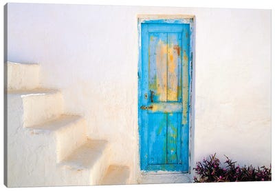 Greece, Nissyros. Weathered door and stairway.  Canvas Art Print - Mediterranean Décor