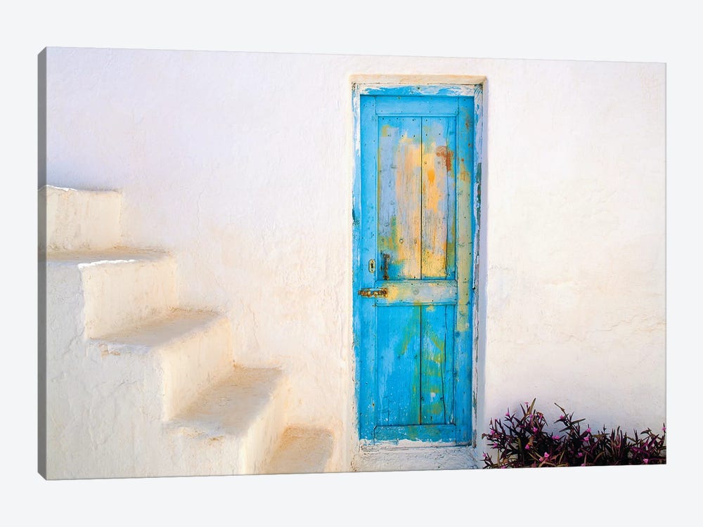 Greece, Nissyros. Weathered door and stairway.  1-piece Canvas Art