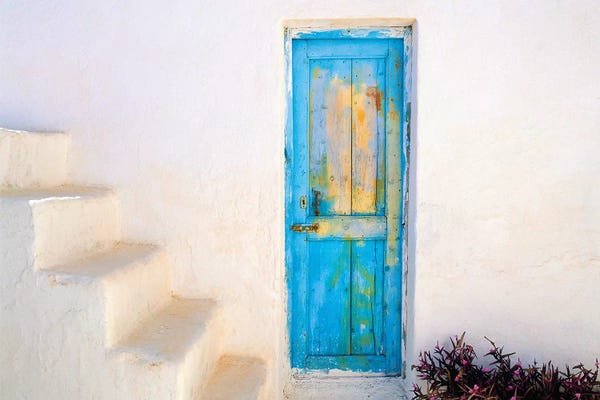 Greece, Nissyros. Weathered door and stairway.