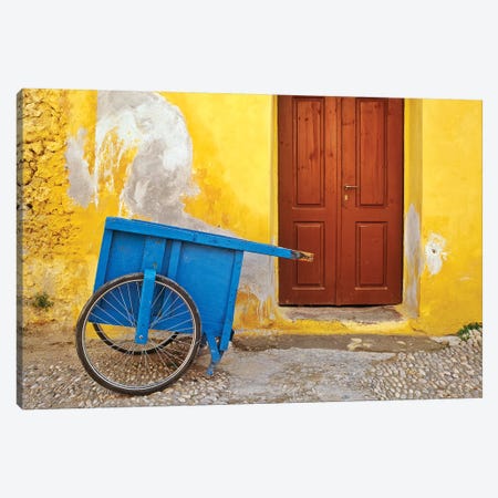 Greece, Rhodes. House with blue cart in front.  Canvas Print #JYG242} by Jaynes Gallery Canvas Art Print