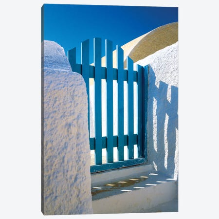 Greece, Santorini, Oia. Blue gate of home.  Canvas Print #JYG244} by Jaynes Gallery Canvas Art