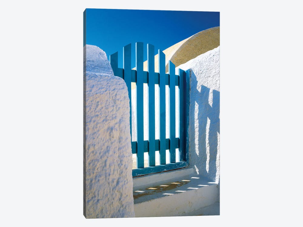 Greece, Santorini, Oia. Blue gate of home.  by Jaynes Gallery 1-piece Art Print
