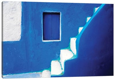 Greece, Santorini, Oia. Blue house and stairway.  Canvas Art Print - Mediterranean Décor
