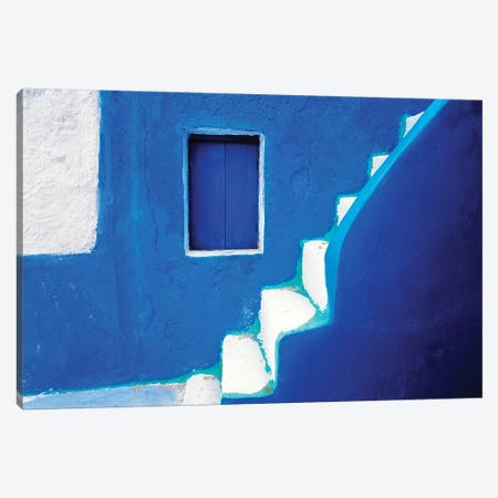 Greece, Santorini, Oia. Blue house and stairway.  Canvas Print #JYG245} by Jaynes Gallery Canvas Wall Art