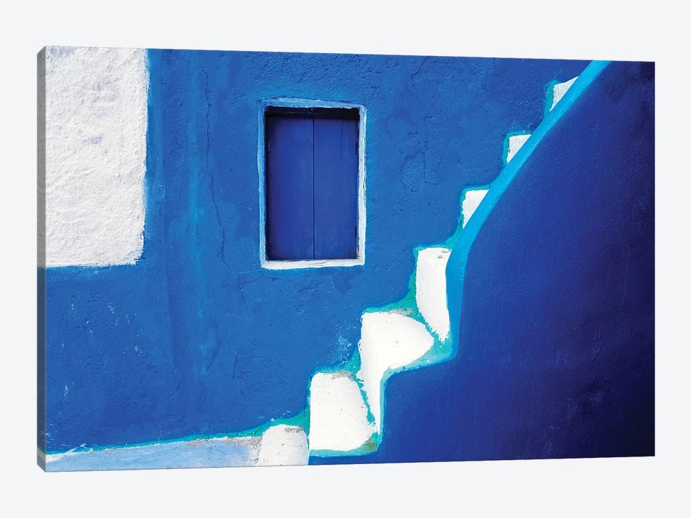 Greece, Santorini, Oia. Blue house and stairway.  by Jaynes Gallery 1-piece Canvas Wall Art