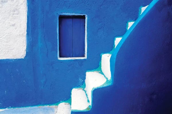 Greece, Santorini, Oia. Blue house and stairway.