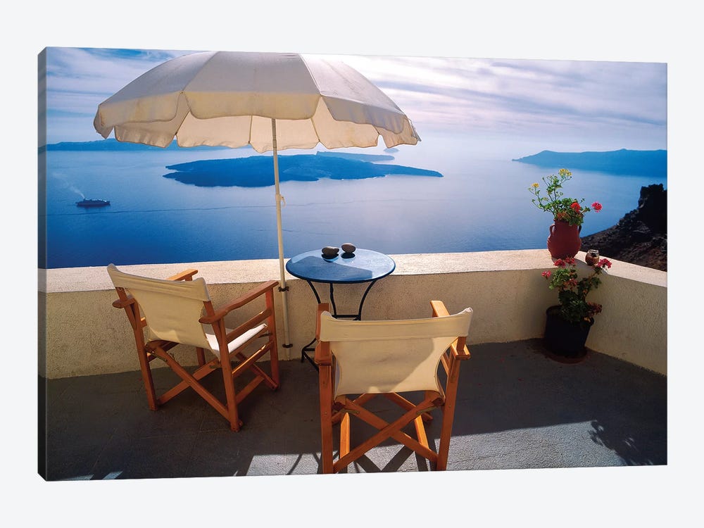 Greece, Santorini, Oia. House balcony with ocean view.  by Jaynes Gallery 1-piece Canvas Wall Art