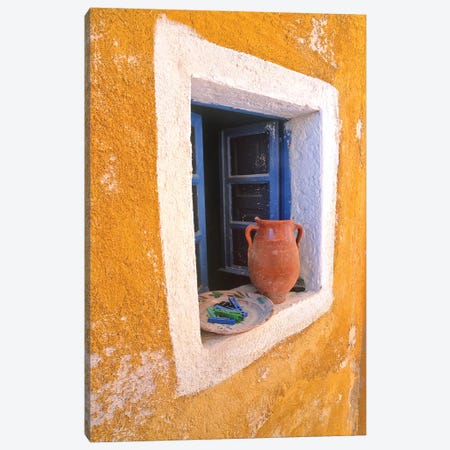 Greece, Santorini, Oia. Pottery in window.  Canvas Print #JYG248} by Jaynes Gallery Canvas Art Print