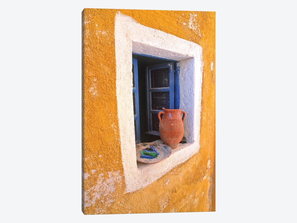 Greece, Santorini, Oia. Pottery in window.  by Jaynes Gallery 1-piece Art Print