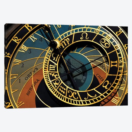 Czech Republic, Prague. Close-up of astronomical clock in Old Town Square. Canvas Print #JYG24} by Jaynes Gallery Canvas Art Print