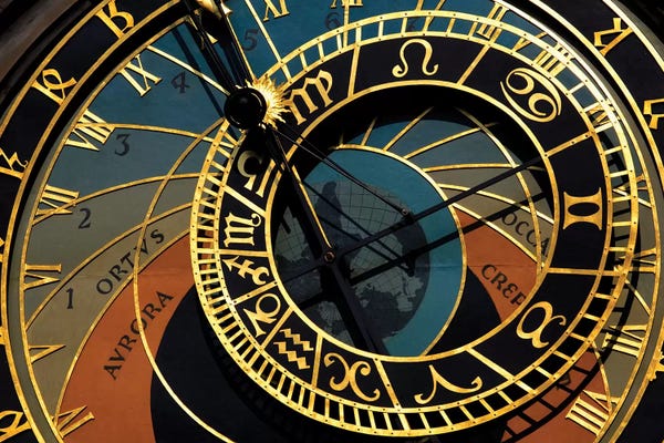 Clocks: Czech Republic, Prague. Close-up of astronomical clock in Old Town Square. by Jaynes Gallery