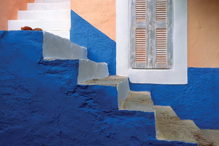 Greece, Symi. Blue and white stairway. 