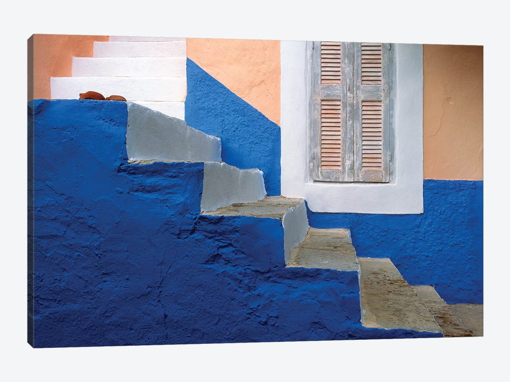 Greece, Symi. Blue and white stairway.  by Jaynes Gallery 1-piece Canvas Artwork