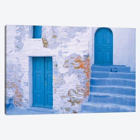 Greece, Symi. Blue doors and stairway of house.  Canvas Print #JYG252} by Jaynes Gallery Canvas Art