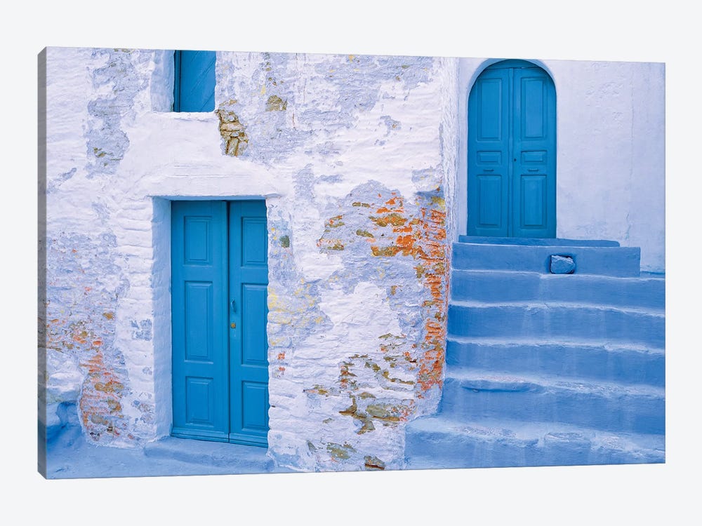 Greece, Symi. Blue doors and stairway of house.  by Jaynes Gallery 1-piece Canvas Artwork