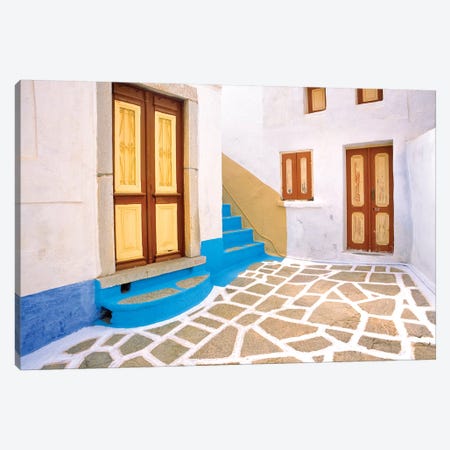 Greece, Symi. Doors to courtyard and stairway of house.  Canvas Print #JYG253} by Jaynes Gallery Canvas Wall Art